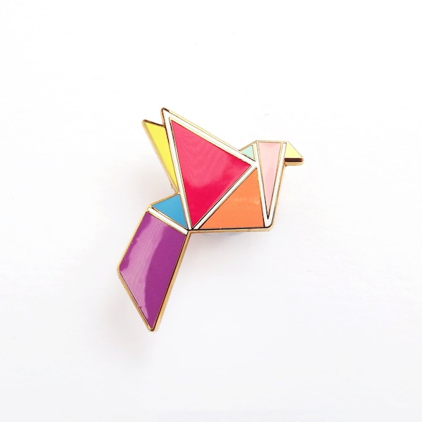 Bird Brooch Pin Geometric Neon Origami