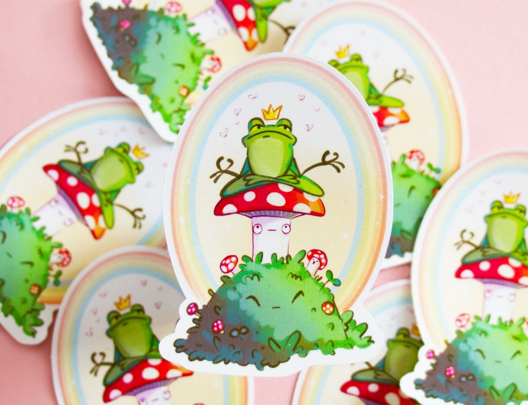 Frog and Mushroom Sticker - Cute Vinyl Die Cut Sticker- Waterproof - Etsy