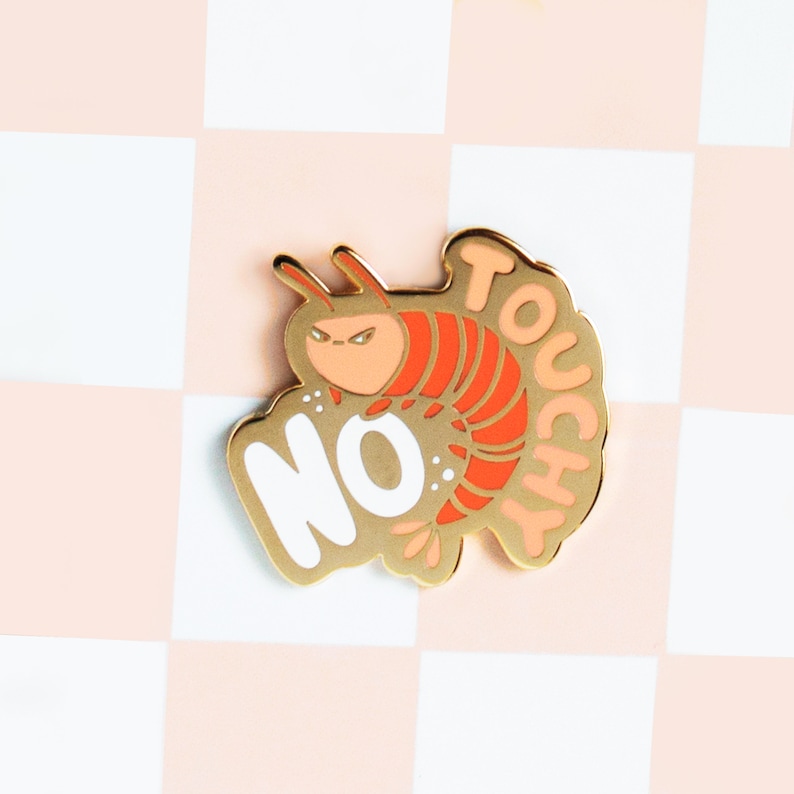 Shrimp Enamel Pin No Touchy Cute Introvert gift for Teenager her him Prawn Shellfish Allergy image 1