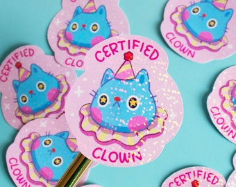 Cat Clown Sticker: Holographic Pastel Goth Decal