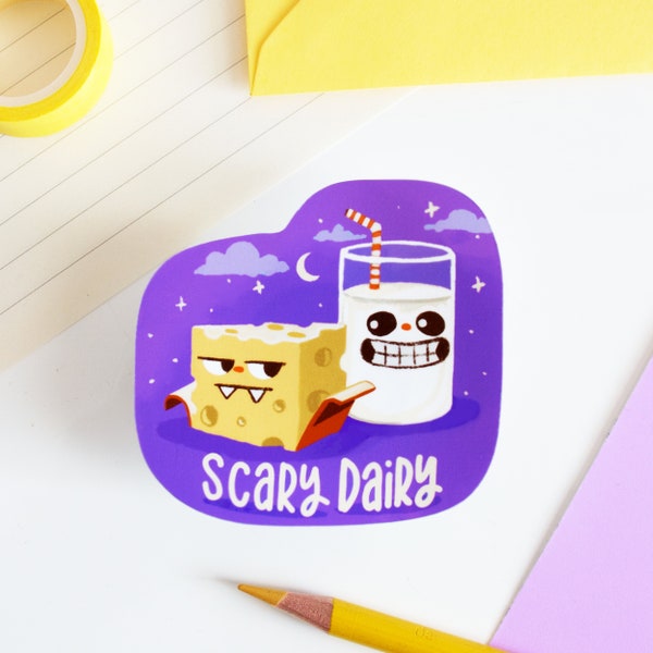 Scary Dairy Sticker - lactose intolerant Halloween vinyl Die Cut sticker - Spooky sticker