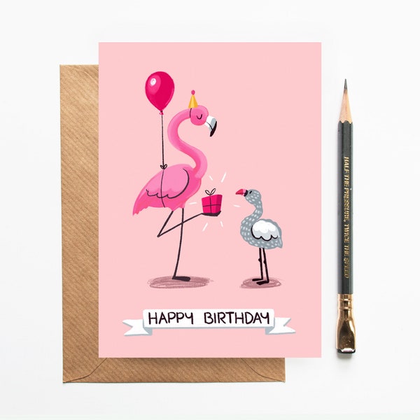 Flamingo Birthday Card cute Kids