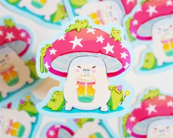 Mushroom and Frog Sticker  - cute magical die cut sticker- waterproof