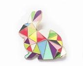 Rabbit Brooch Pin Harlequin Bunny Enamel Geometric