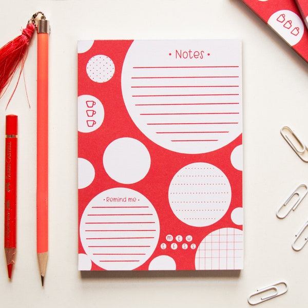 Red Dot A6 Notepad - 50 pages Memo pad Stationery paper - paper gift for artist