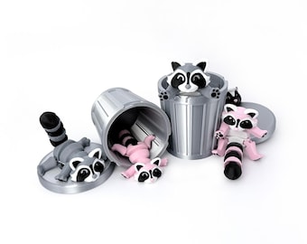 Trash Panda Raccoon Articulating Fidget Toy & Trash Can Container | Trash Animals As Seen on TikTok | Collect Them All! For All Ages