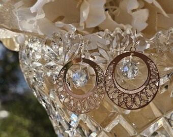 Silver Filigree Teardrop Hypoallergenic Dangle Icy Blue Crystal Earrings