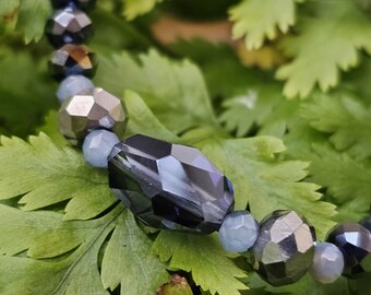Midnight Frost Blue Metallic Crystal Single Stretchy Bracelet