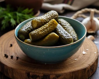 Pepinos encurtidos rusos tradicionales / Pepinos fermentados en pequeñas cantidades / Pepinos encurtidos crujientes con ajo y eneldo / Alimentos de larga duración / Ideales para acampar y preparar sándwiches