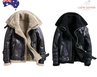 Women's Brown Shearling Leather Jacket B3 Bomber Aviator Coat, Real Sheepskin Aviator Pilot Jacket Vintage WWII Winter Fur Coat