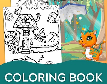 Fantasy Coloring Book Printable | Whimsical Dragons | Digital PDF Download for Adults, Teens, and Kids
