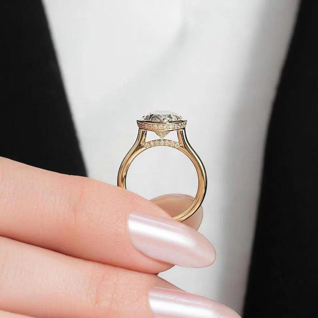 3 Ct Oval Cut Moissanite Engagement Ring 14K Yellow Gold Bezel Set ...