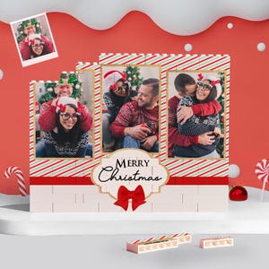 Cadre photo de Noël décoratif avec bordure en forme de canne à sucre, présentoir pour plusieurs photos, rouge, blanc et vert, cadeau pour les fêtes, format 4x6 et 5x7.
