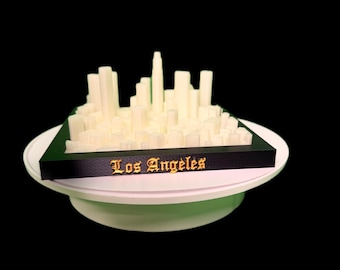 Los Angeles Cityscape – 3D Printed Miniature Skyline (Glow Buildings, Black Frame, Gold Lettering)