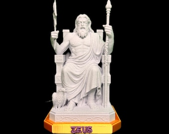 Zeus Greek God Statue – Marble Throne 3D Printed Mythology Decor | King of Olympus Figurine