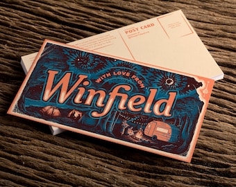 Winfield Kansas Postcard | Walnut Valley Festival Souvenir | Bluegrass Flatpicking Art | Vintage Camping Travel Gift