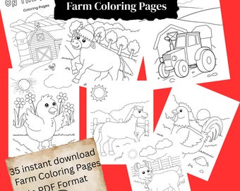 Libro para colorear de animales de granja para niños, 35 hojas de actividades (descarga digital)