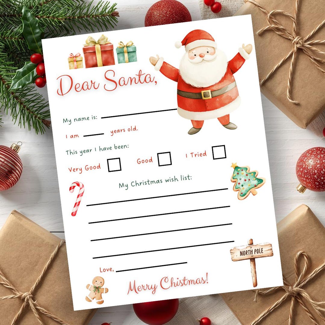 Printable Letter to Santa, Kids Christmas Wish List, Dear Santa PDF ...