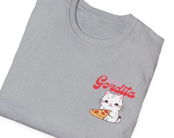 Gatita Gordita, Fat Kitten, Cat Lover Tee, Food Lover, Cat eating Pizza, Pizza Lover, Animated Cat, Cat Mom, Cat Parent, Chubby Kitty,Curve