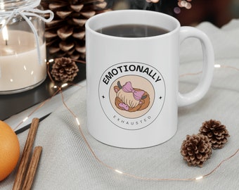 Emotionally Exhausted Highland Cow Ceramic Mug, 11oz