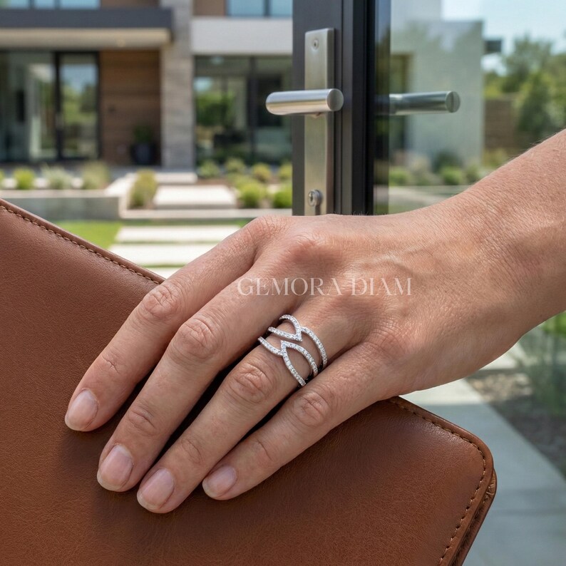 Trendy luxury look statement ring featuring lab diamond brilliance and avant-garde architectural design.