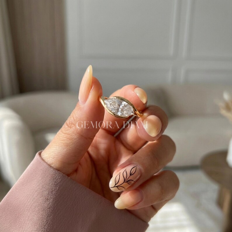 statement marquise lab diamond ring, trendy luxury look for, sustainable fine jewelry.