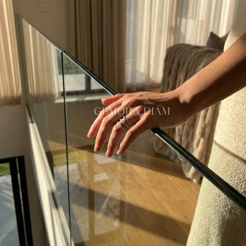 Bold women's statement ring shown on finger, true to size wide band fit, perfect for modern bridal jewelry.