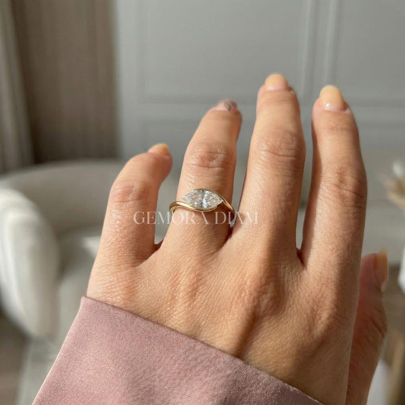 Sterling silver marquise promise ring, perfect anniversary gift for her, affordable luxury birthday present.