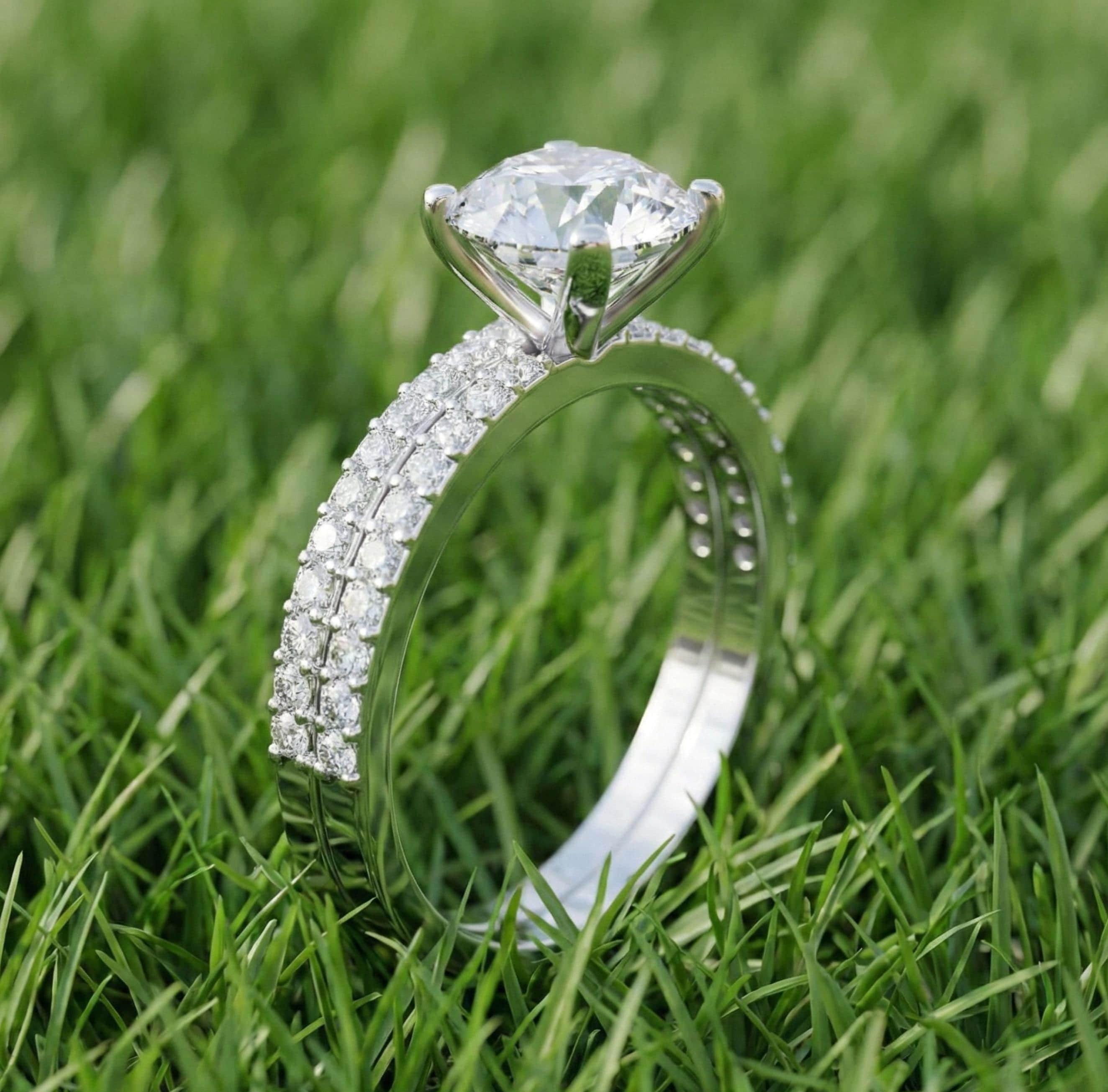 Engagement Ring Lab Grown Diamond Round Cut Bridal Set 14k White Gold ...