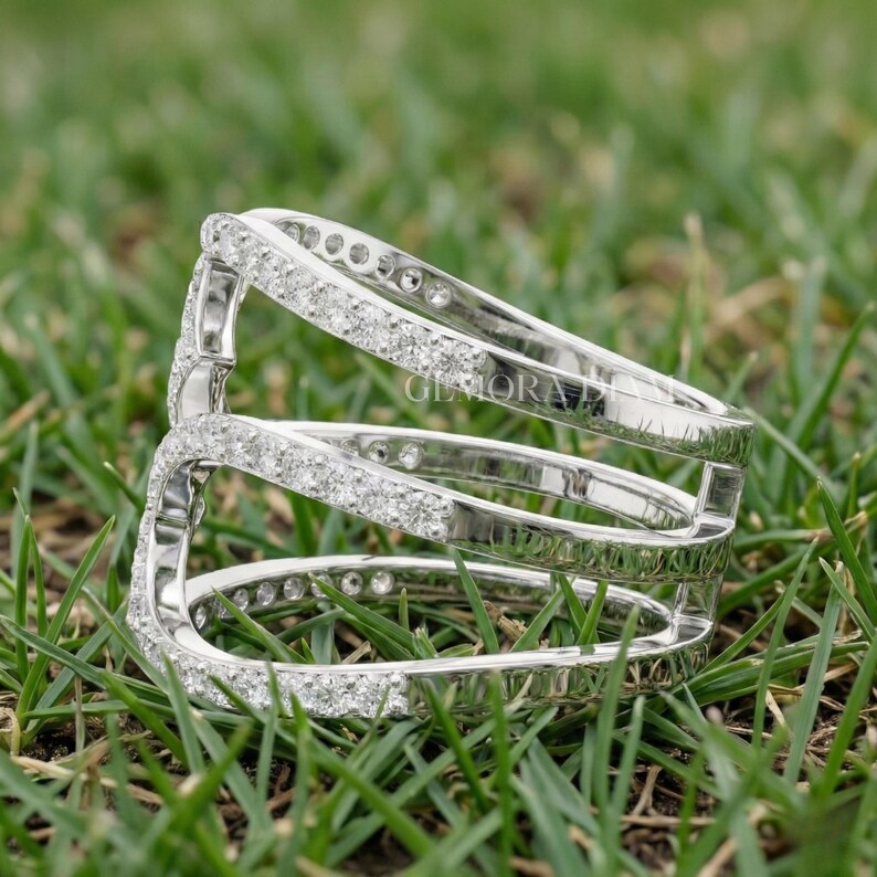 D Color VVS1 moissanite sparkle on 925 sterling silver geometric statement ring for women.