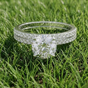 Verlovingsring Lab-gegroeide diamanten rond geslepen bruidsset 14k witgoud effenen setting Comfort Fit