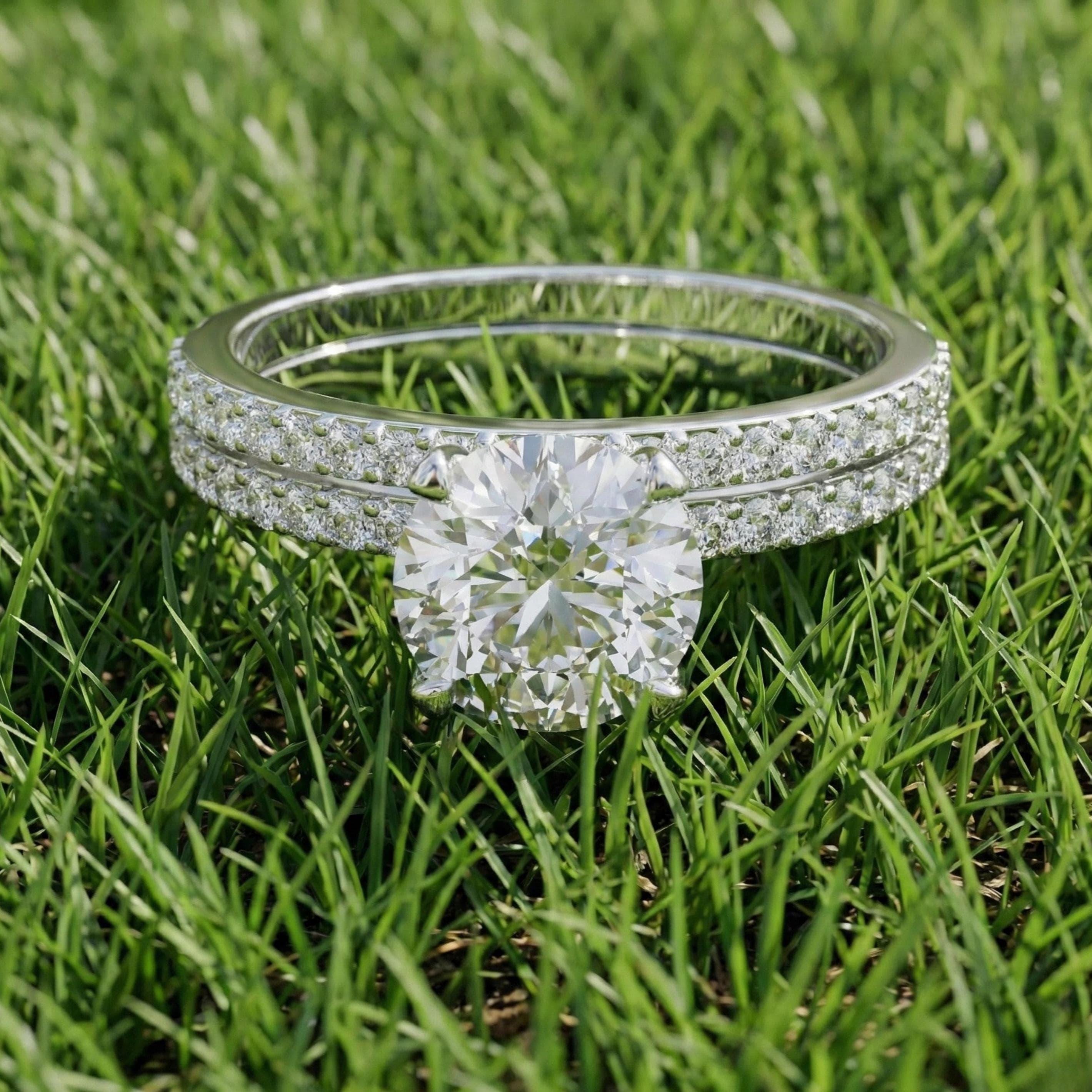 Engagement Ring Lab Grown Diamond Round Cut Bridal Set 14k White Gold ...