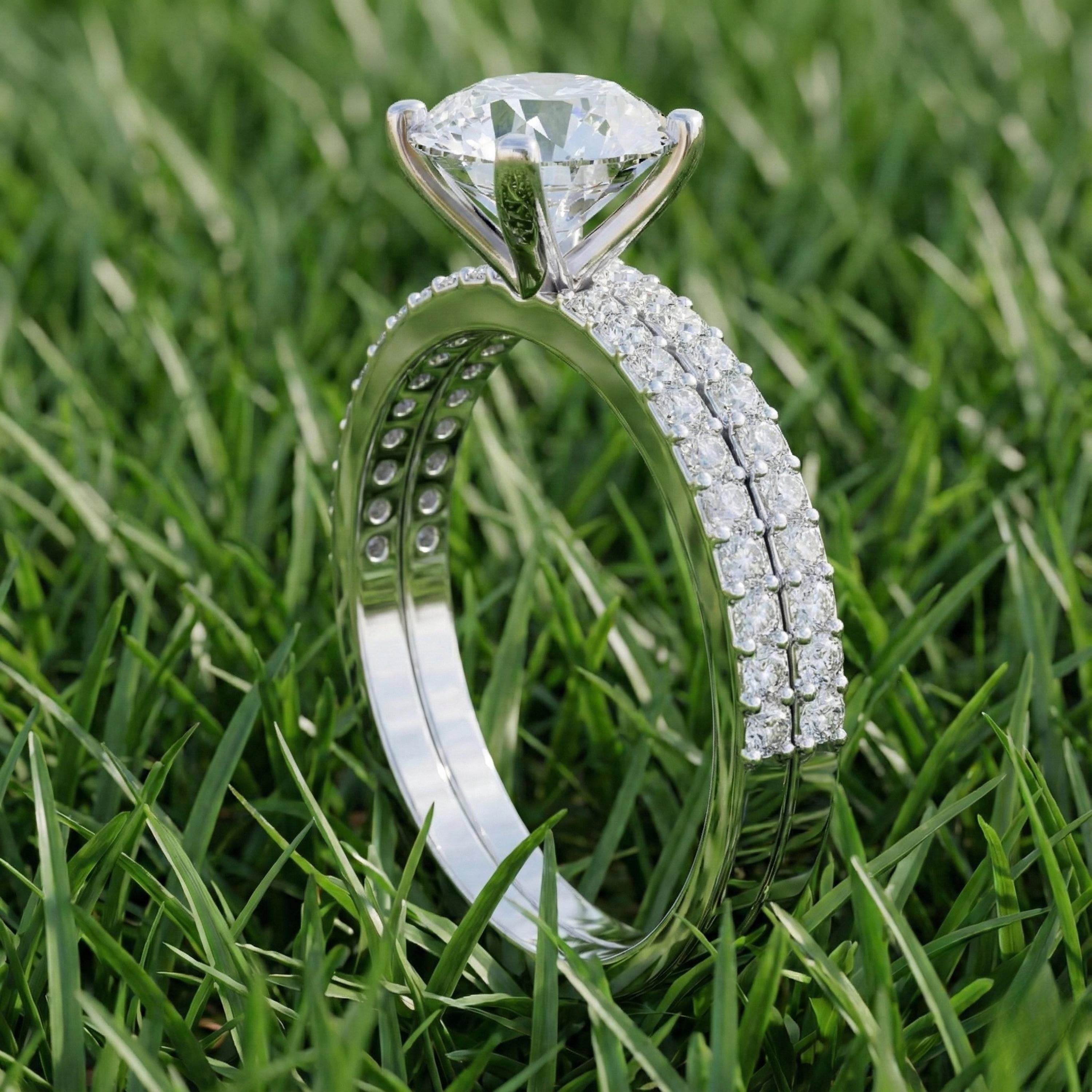 Engagement Ring Lab Grown Diamond Round Cut Bridal Set 14k White Gold ...