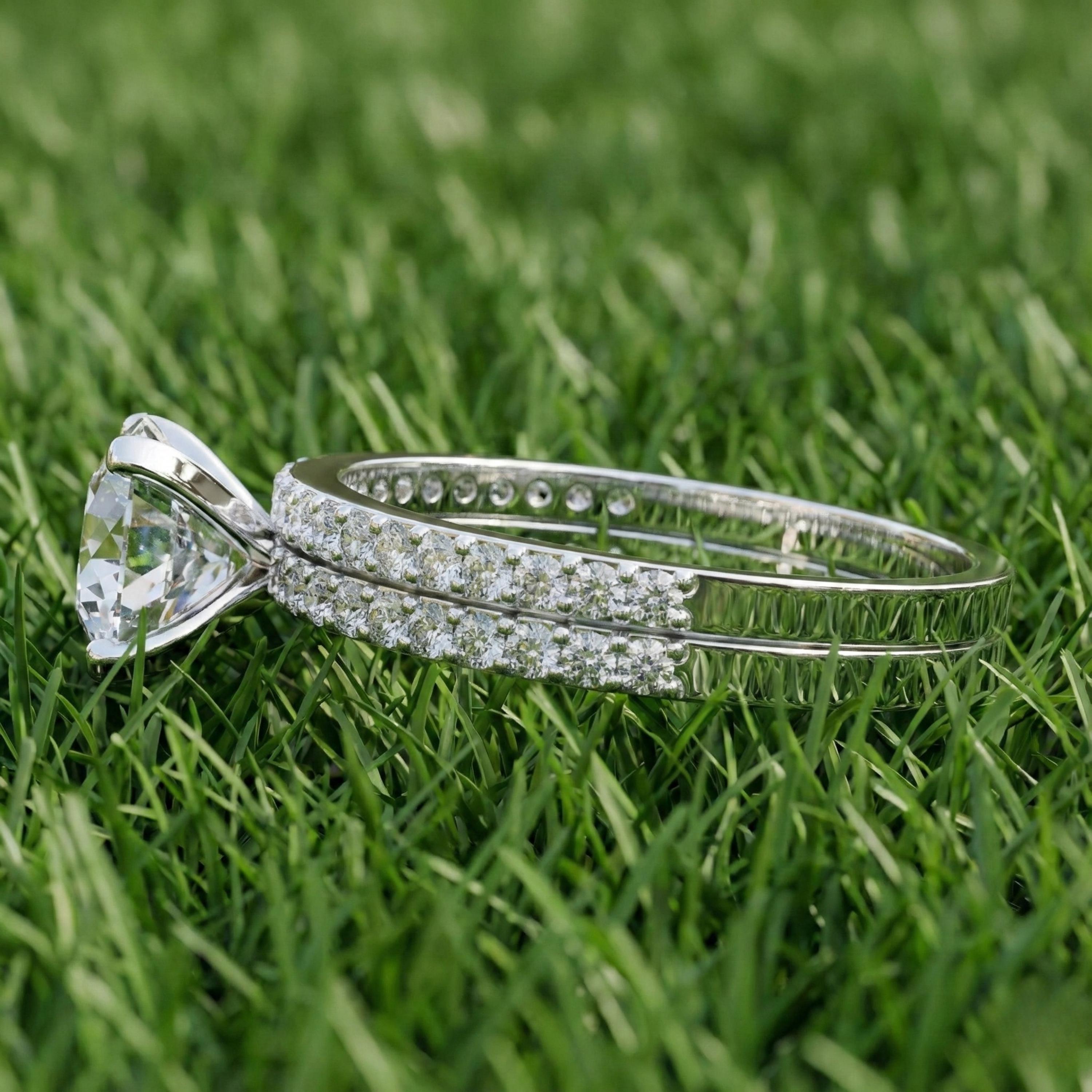 Engagement Ring Lab Grown Diamond Round Cut Bridal Set 14k White Gold ...