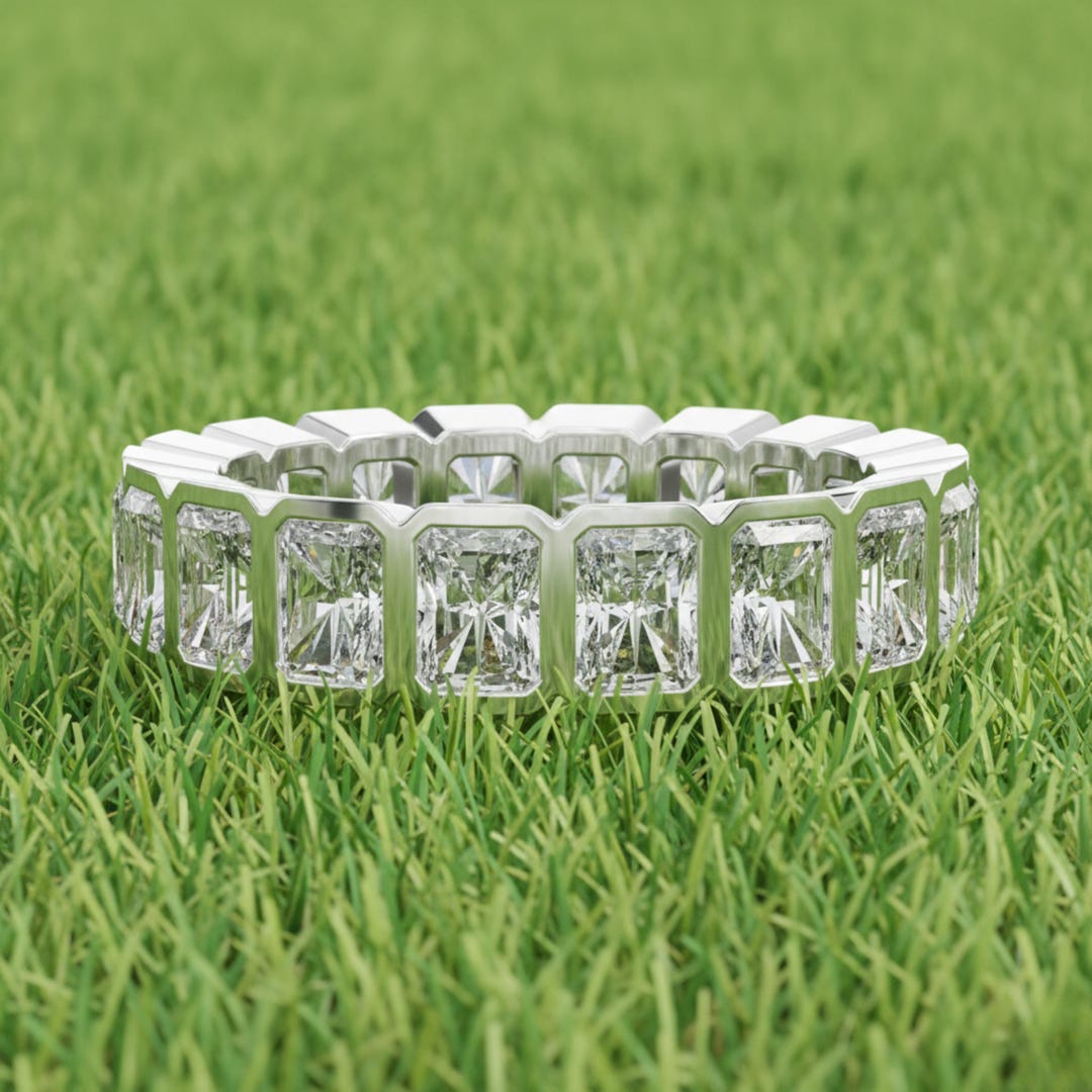 Bezel Set Radiant Eternity Ring, 925 Silver Lab Diamond Full Band ...