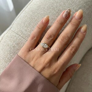 14k gold marquise wedding band alternative, modern bridal jewelry set, unique engagement ring for her.