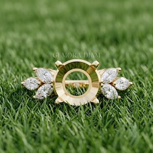 Custom Semi Mount Ring Setting for Round Lab Diamond Marquise Cluster Engagement Ring 14k Gold Personalized Wedding Band Mounting