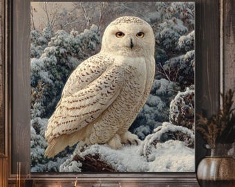 Snowy Owl Canvas Print – Winter Forest Wildlife Art