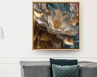 Metallic Lotus Flower Wall Art – Elegant Abstract Floral Decor