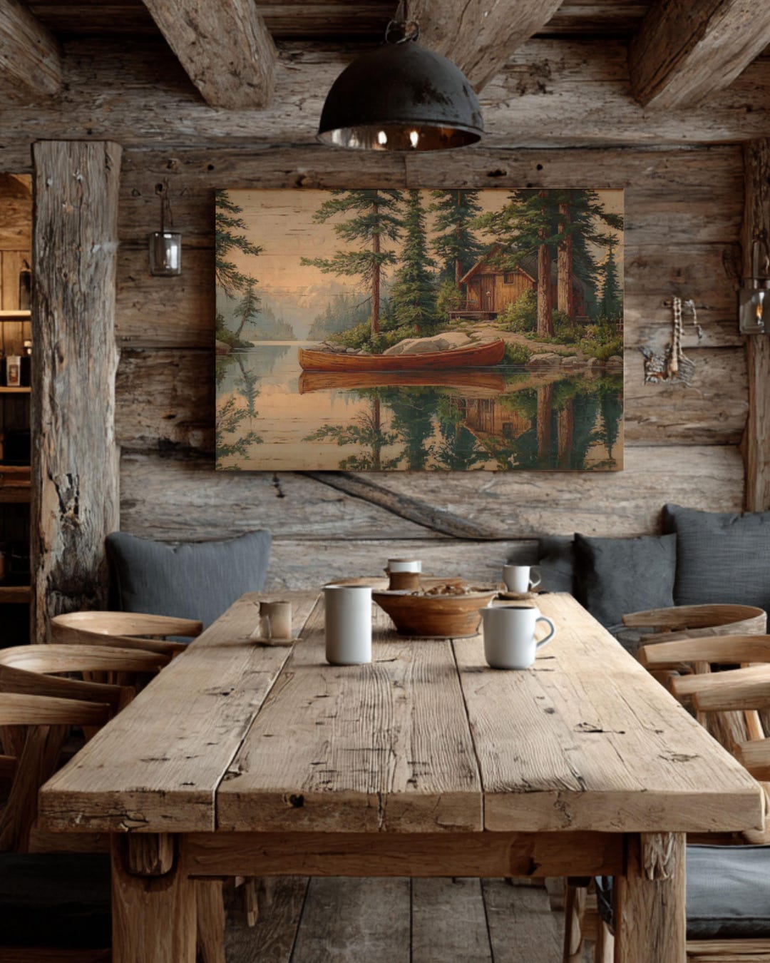 Canoe Lake Cabin Canvas – Rustic Woodland Landscape Wall Art - Etsy