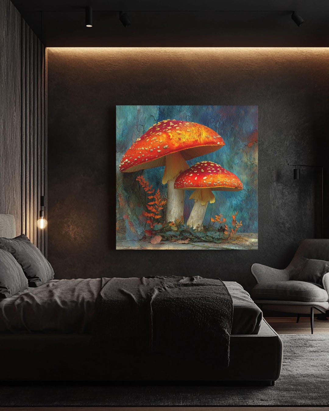 Mushroom Forest Canvas Art – Rustic Boho Woodland Print - Etsy