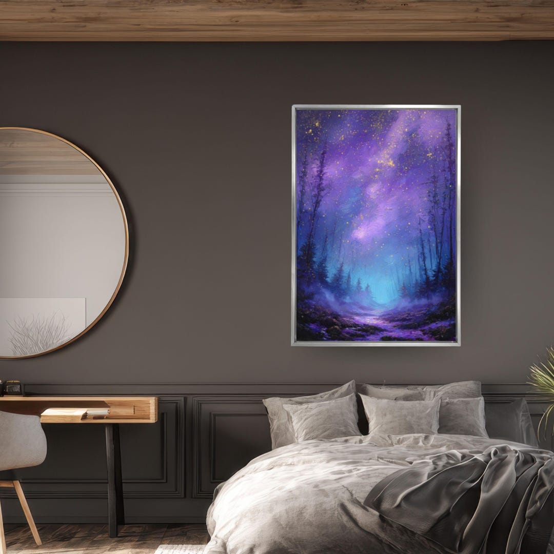 Luxurious Starry Night Sky Art – Purple & Blue Fantasy Forest With ...