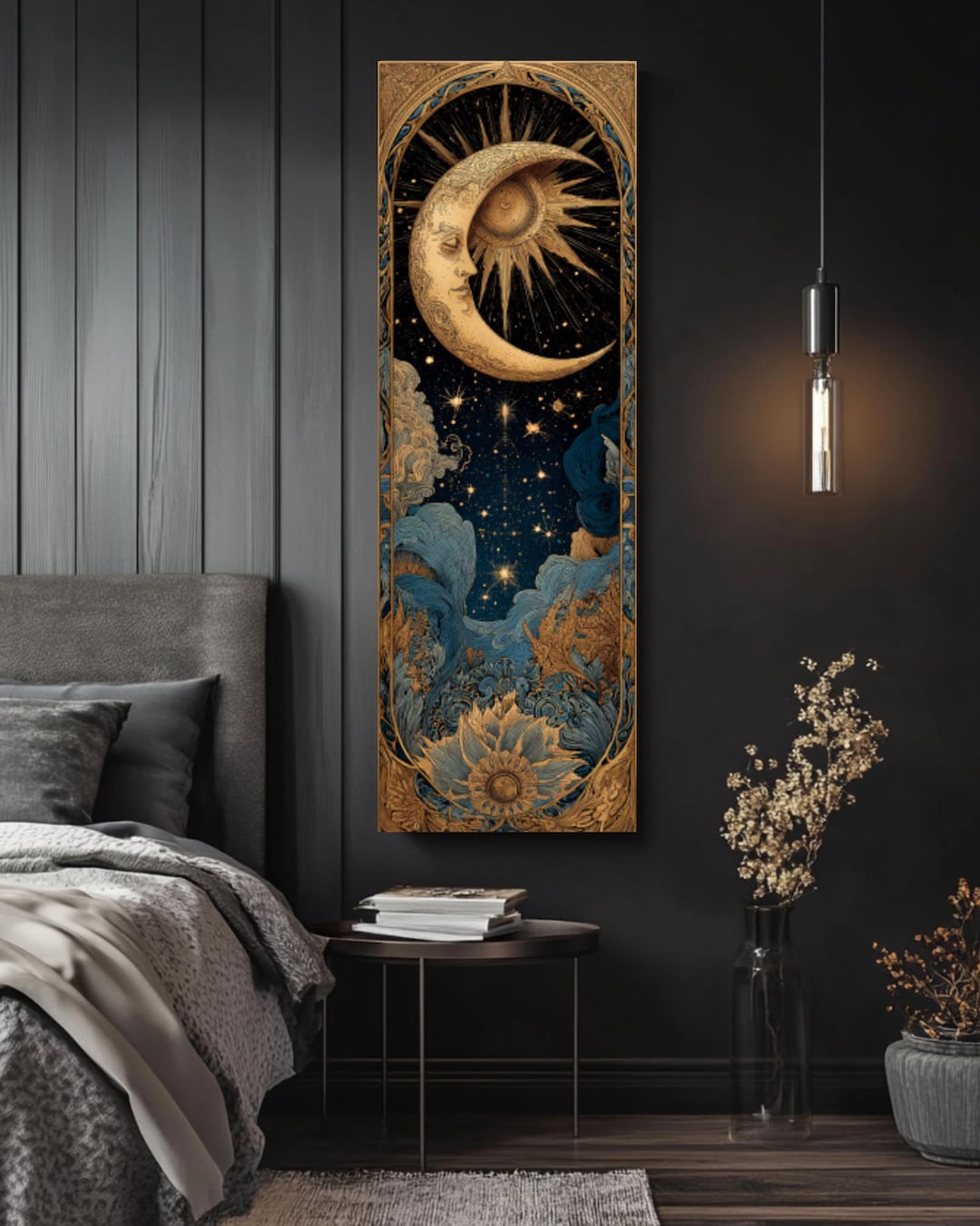 Mystical Crescent Moon & Stars Canvas – Fantasy Celestial Wall Art ...