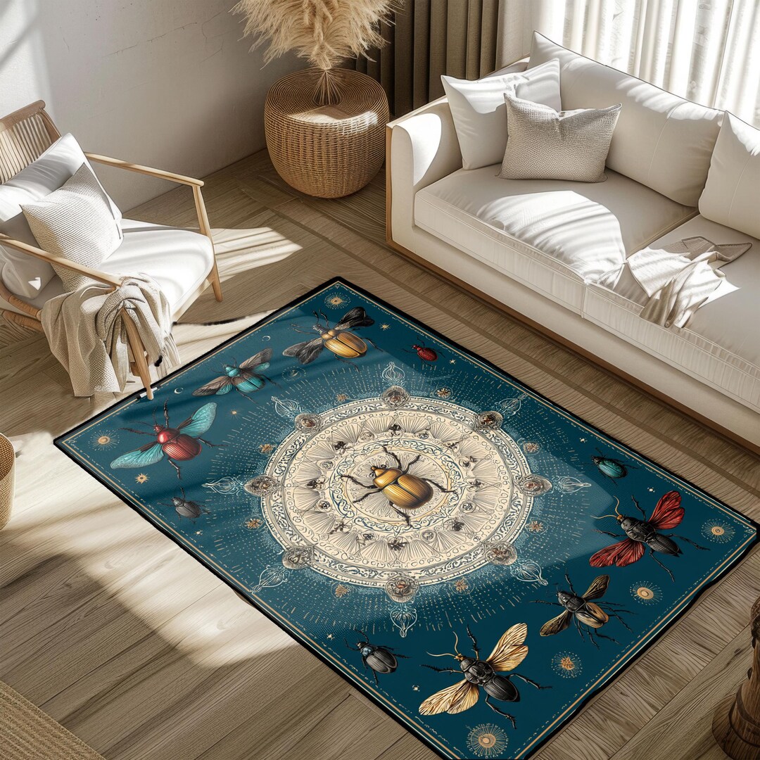 Intricate Insect Rug for Nature Lovers, Vintage Beetle Area Rug, Dark ...