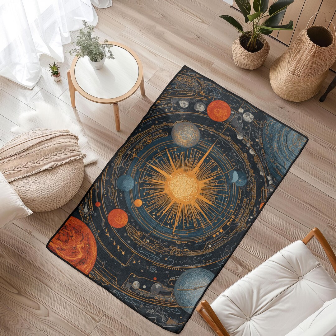 Solar System Rug Rectangle Solar System Area Rug for Space Lovers, Celestial Planets Design Home ...