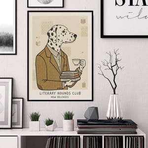 Dalmatian Reading Wall Art, Book Lover Dog Poster and Canvas, Library Decor