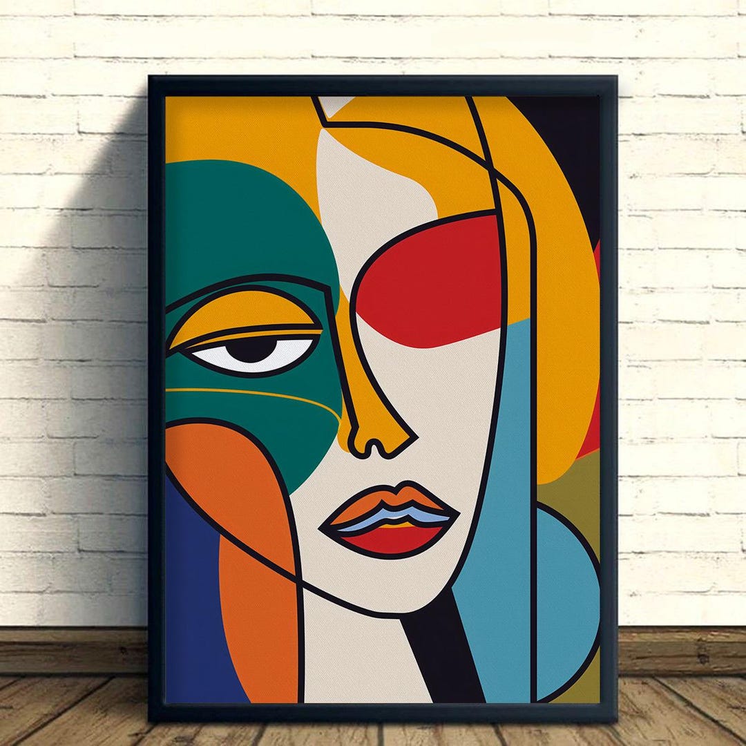 Abstract Face Art Print, Modern Cubist Wall Decor, Colorful Portrait ...