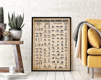 Ashtanga Vinyasa Yoga Primary Series Poster, Detailed Yoga Pose Chart Print, Home Practice Flow Guide Wall Art, Yogi Gift Decor