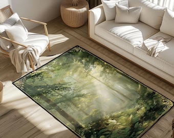 Enchanted Forest Rug, Cottagecore Woodland Area Rug, Nature Lover Gift Floor Mat, Whimsical Fairycore Room Decor, Peaceful Sanctuary Rug