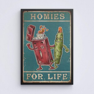 Homies For Life Funny Lighter And Pickle T-Shirt, Retro Cartoon Weed Stoner Shirt For 420 Lovers, Cannabis Humor Tee Gift, Best Buds Smoking image 2
